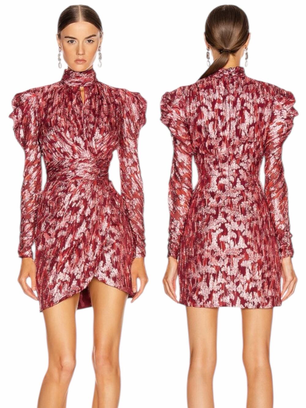 Jonathan Simkhai Mock Neck Jacquard Metallic Mini Dress Pink Red Size 4